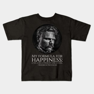 Friedrich Nietzsche - My formula for happiness: a Yes, a No, a straight line, a goal Kids T-Shirt